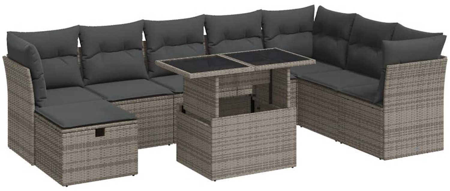 vidaXL 9-tlg. Garten-Sofagarnitur mit Kissen Grau Poly Rattan 3327800 Bild 1