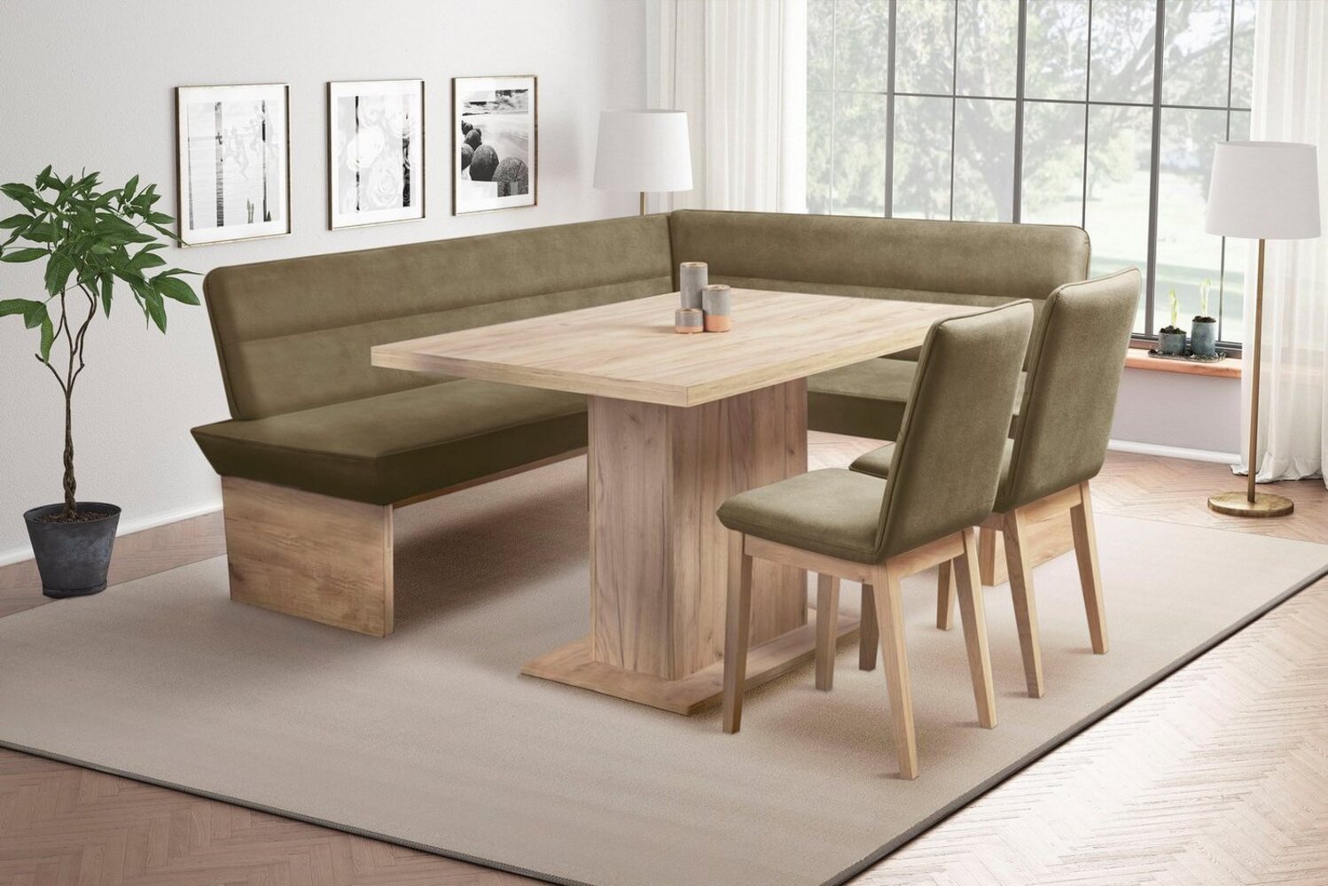 Home affaire Eckbankgruppe Beluna + Cross Essecke Sitzgruppe Eckbank Küchenbank BESTSELLER, (Set, 4-tlg, Eckbank, 2 Stühle und Tisch), Sitzgruppe Esszimmer Stühle Tisch und Bank bequem gepolstert Bild 1