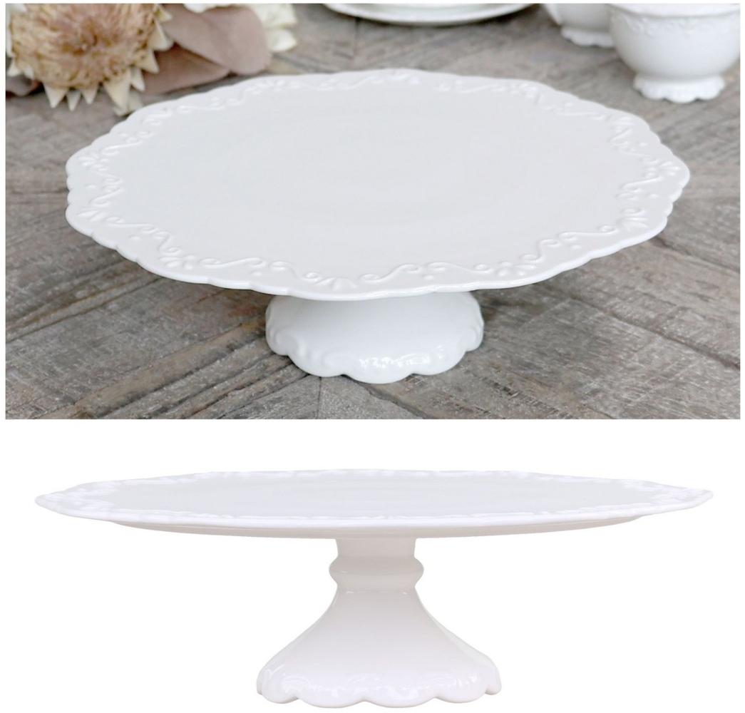 Tortenplatte Kuchenplatte Weiß mit Fuß Porzallan D 28cm Chic Antique 63013801 Bild 1
