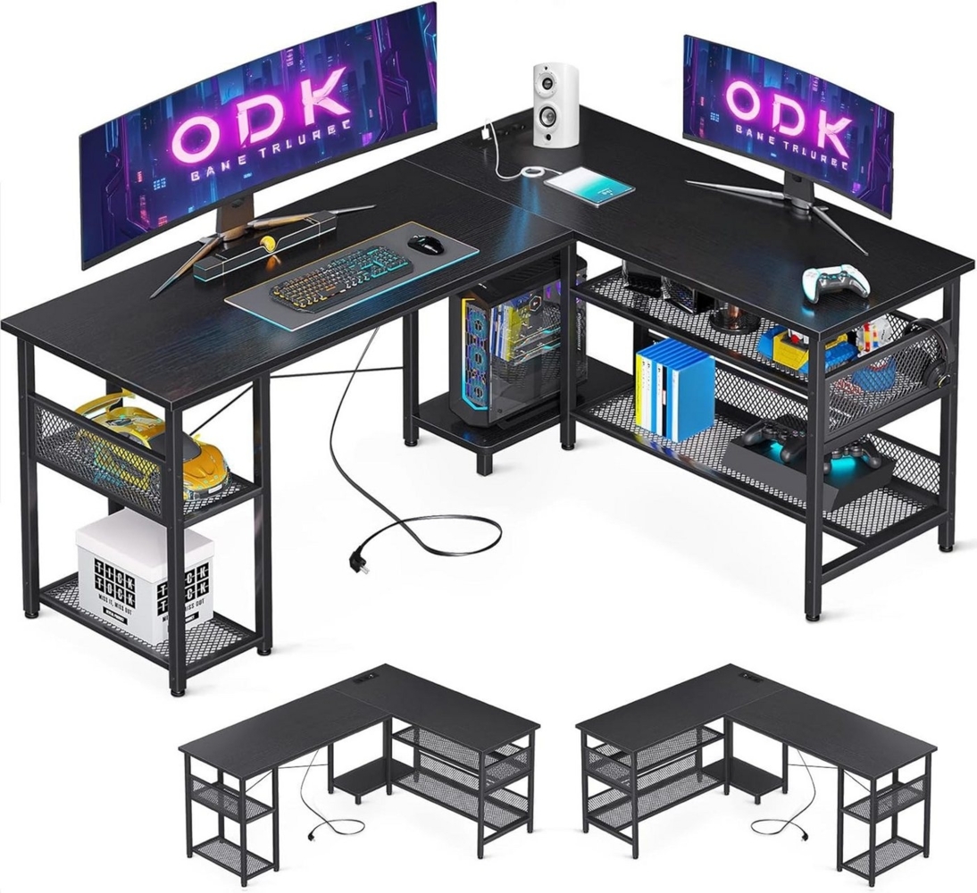 ODK Schreibtisch L-Form, mit Steckdosen, USB & Stauraum, 150×102cm Bild 1