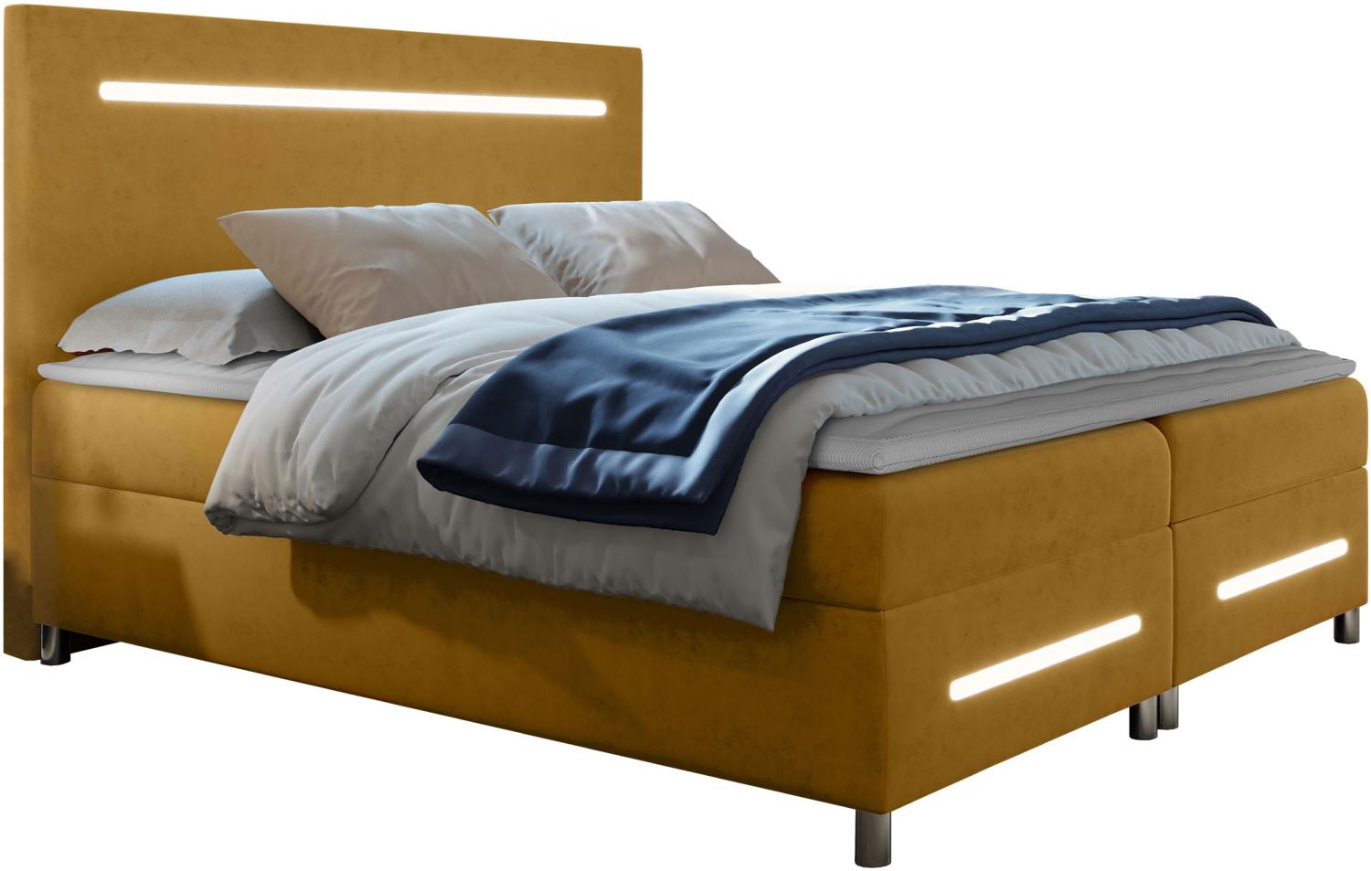 Boxspringbett Saziro LED, Gelb, 140 x 200 cm Bild 1