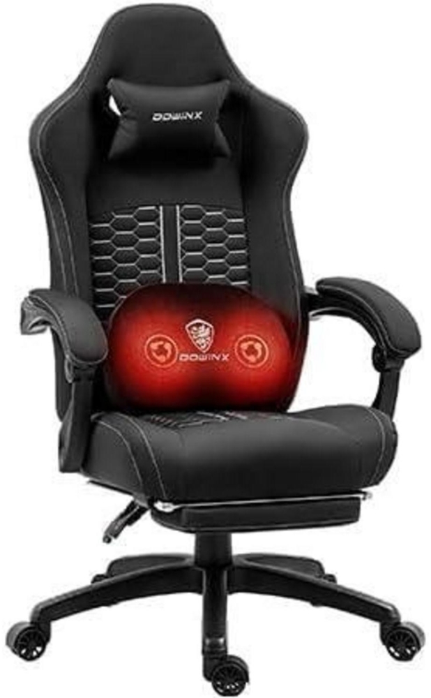 Gaming Stuhl mit beheizter Massage Lendenwirbelstütze und Fußstütze Bild 1