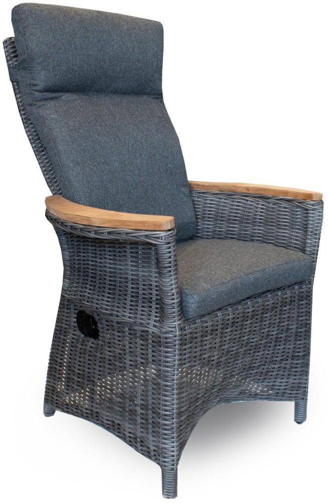 osoltus Napier Gartensessel Geflecht / Teak Verstell Sessel + Auflage grau Bild 1