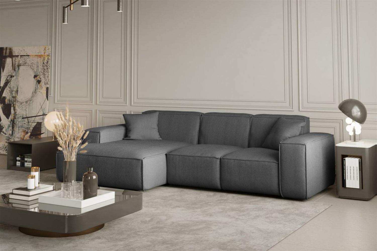 Ecksofa Designersofa CELES in Stoff Scala Grau Ottomane Links Bild 1