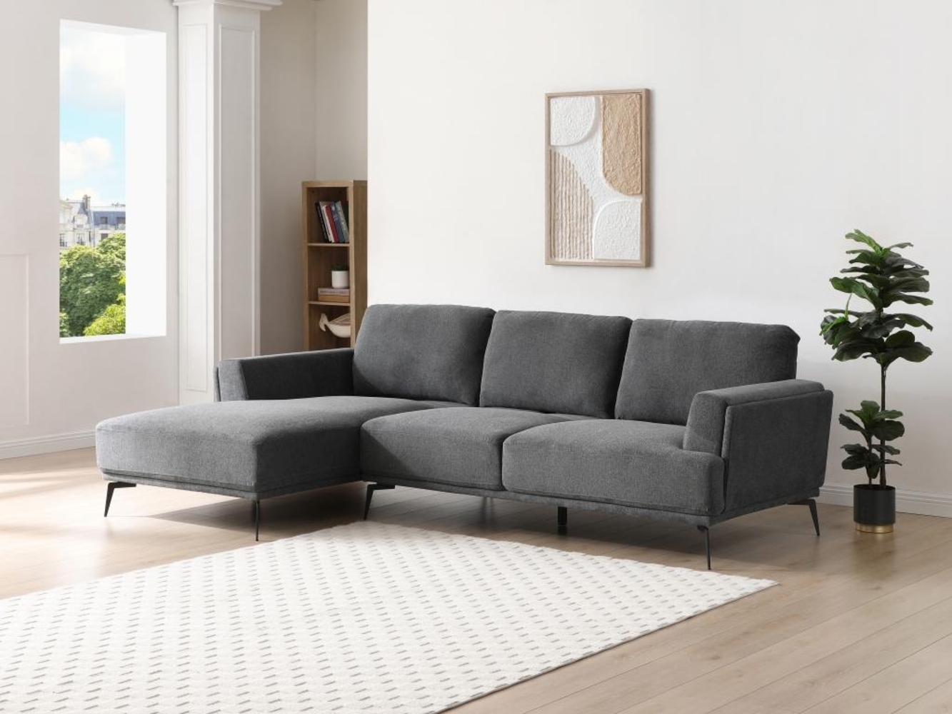 Vente-unique - Ecksofa mit verstellbarer Rückenlehne - Ecke links - Strukturstoff - Anthrazitgrau - ARSODA Bild 1