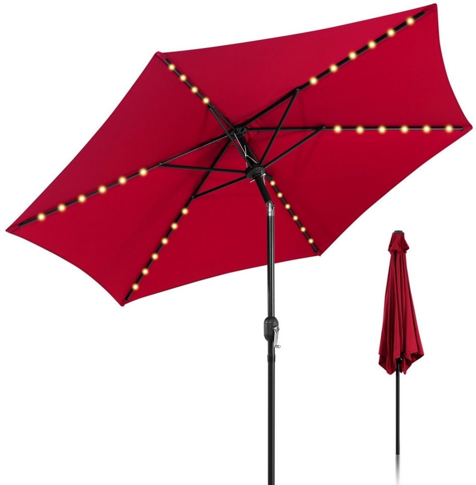 Clanmacy Sonnenschirm Ø270cm Gartenschirm LED Balkonschirm beidseitig um 30° knickbar Rot, LxB: 270x270 cm, Stabiler knickbar/für Garten, Balkon, Terasse/Sonnenschutz Bild 1