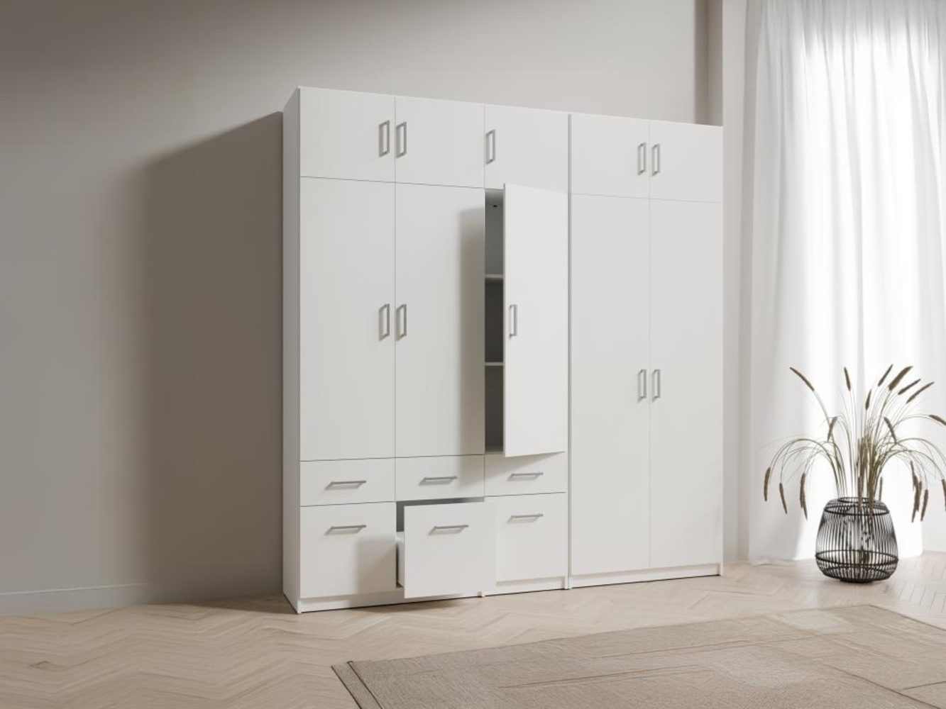 Vente-unique - Kleiderschrank mit 5 Türen & 6 Schubladen + Aufsatz - 228 cm - Weiß - BELOMY Bild 1