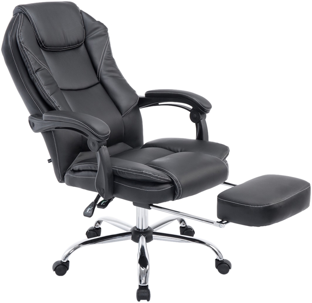 DELUKE® Bürostuhl MEDHA - 114 x 67 x 64, Schwarz Kunstleder Metall in Chromoptik Gestell ergonomische Bürostühle Homeoffice Stuhl mit Rollen Bild 1