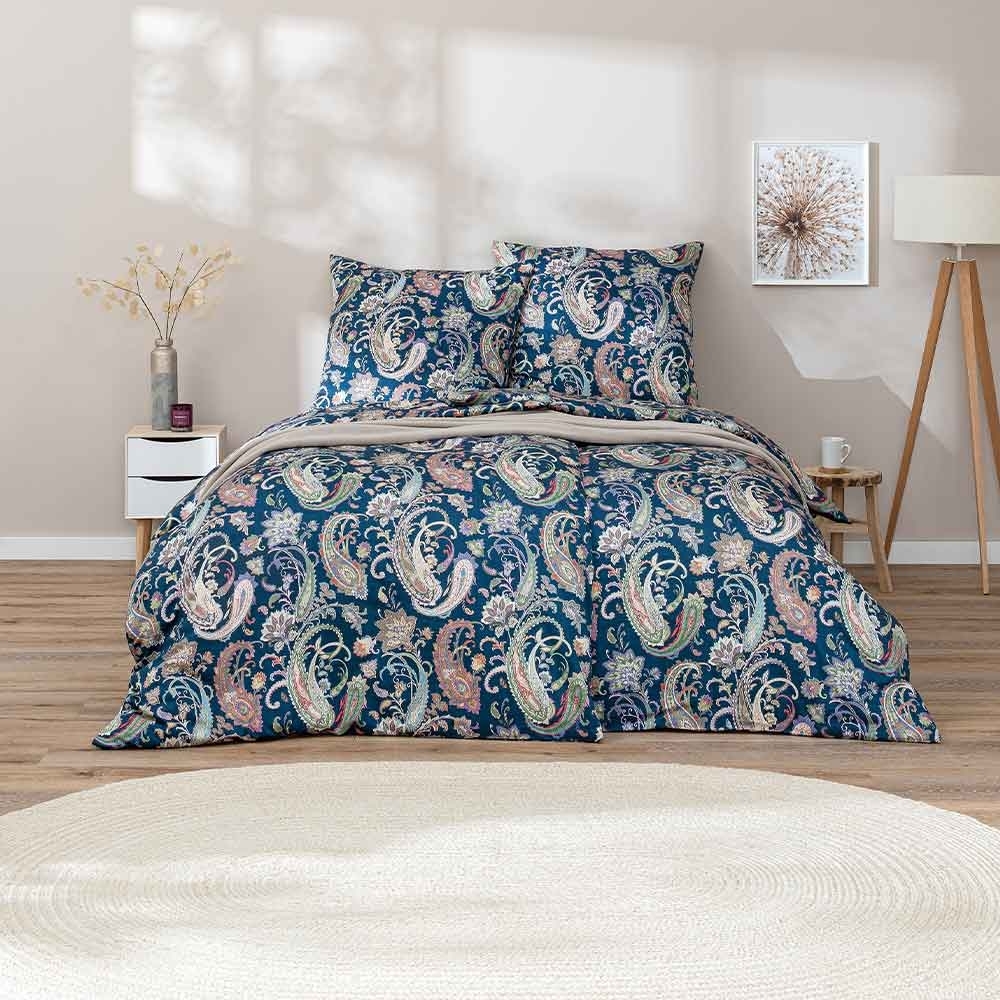 Estella Mako-Satin Bettwäsche 155x220 Soley marine Paisley blau 7608-270 Bild 1