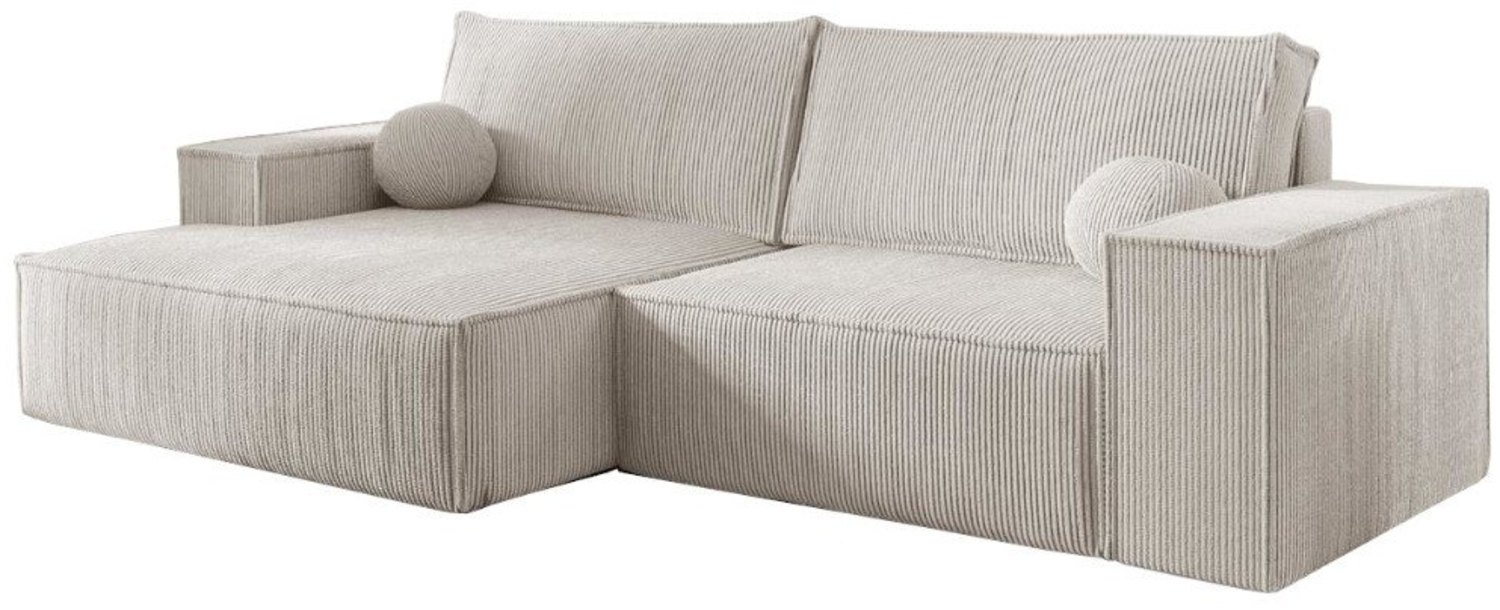 Deine Möbel 24 Wohnlandschaft NEPTUN 255 cm breit Ecksofa Sofa Wohnzimmer L-Couch Cord Samt, Grau Beige Dunkelgrau Anthrazit Graphit Schwarz Hellgrau Creme 2 Teile, mit Schlaffunktion Bettfunktion Bettkasten Stauraum Bild 1