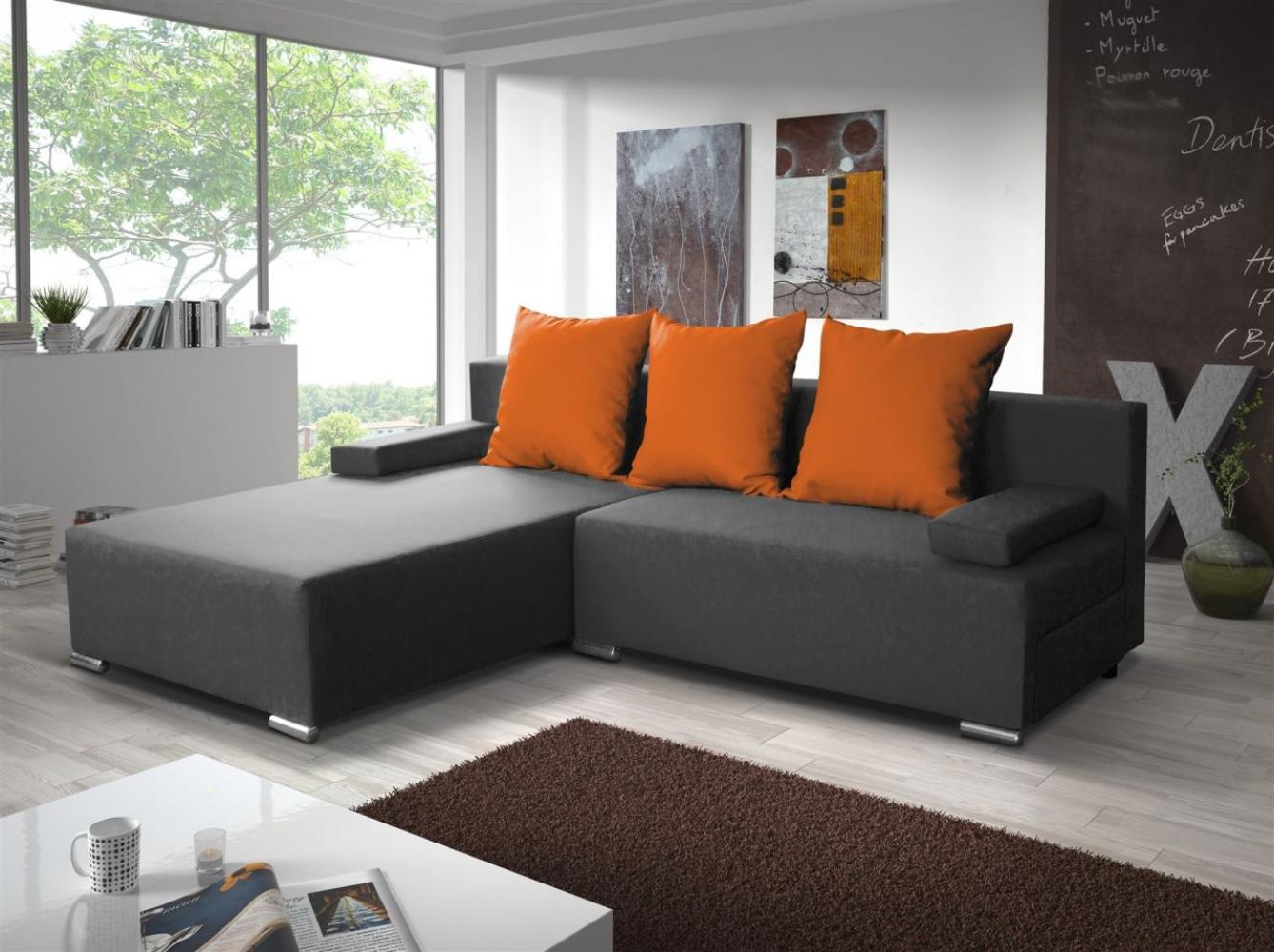 Ecksofa Sofa LUCY mit Schlaffunktion Grau / Orange Ottomane Links Bild 1