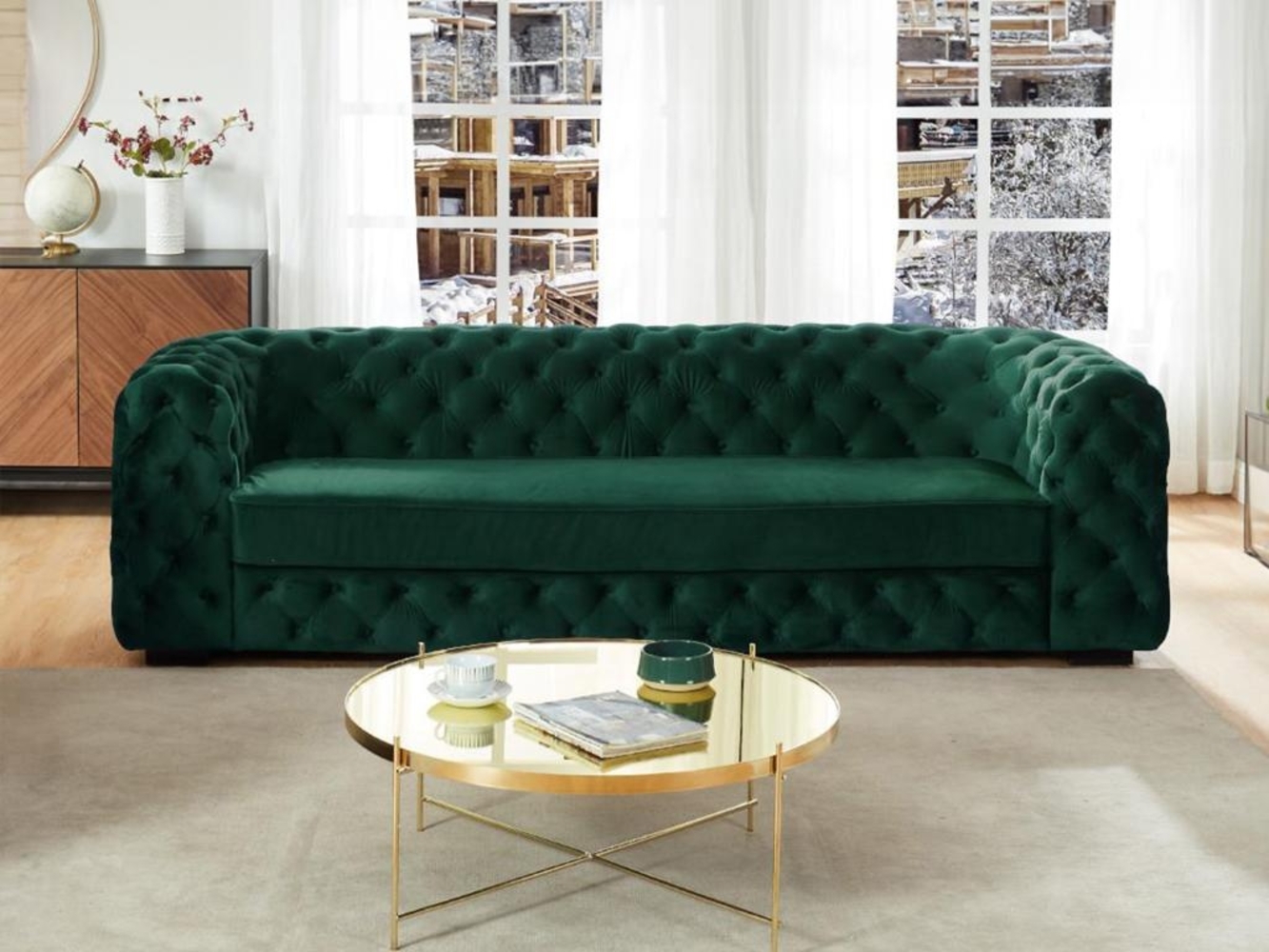 Vente-unique - Sofa Chesterfield 3-Sitzer - Samt - Tannengrün - STANLEY Bild 1