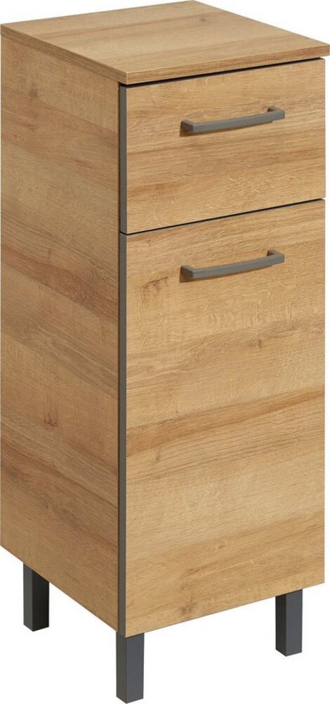 Saphir Unterschrank Quickset 919 Badschrank mit 1 Tür, 1 Schublade, 30 cm breit Badezimmermöbel, Riviera Eiche quer Nachbildung, Griffe in Grau Bild 1