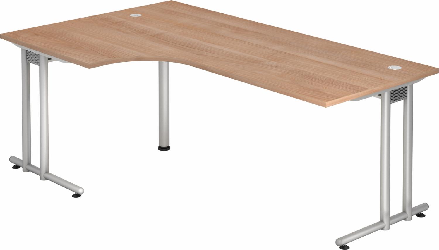 bümö Eckschreibtisch groß, N-Serie 200x120 cm, Tischplatte aus Holz in Nussbaum, Gestell aus Metall - Schreibtisch L Form, großer Tisch für's Büro, Computertisch, Bürotisch, NS-82-N-S Bild 1