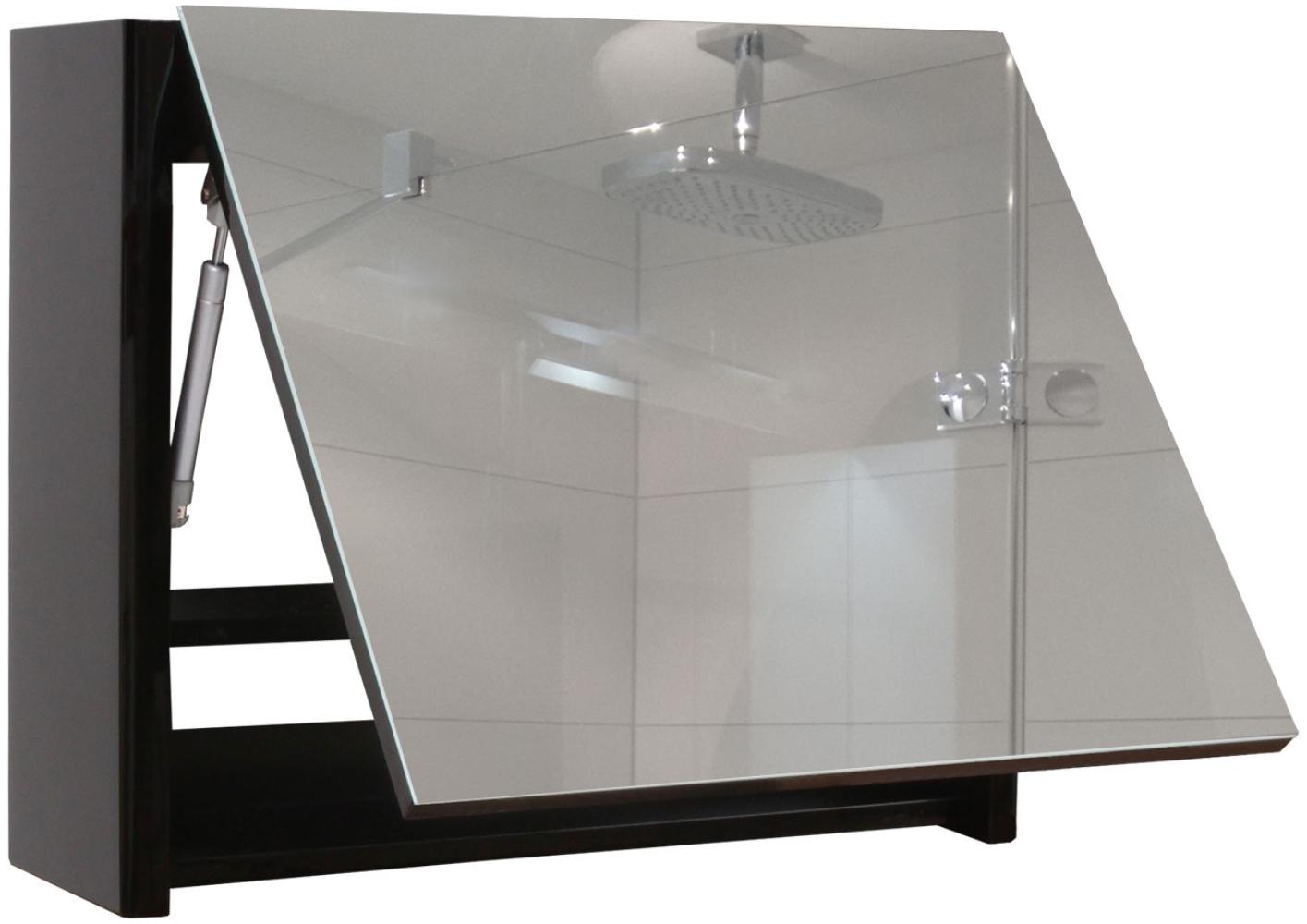 Spiegelschrank HWC-B19 aufklappbar Hochglanz 48x59cm ~ schwarz Bild 1