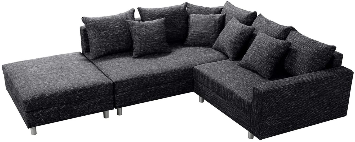 Wohnlandschaft Sofa Couch Ecksofa Eckcouch Gewebestoff schwarz + Hocker Minsk L Bild 1