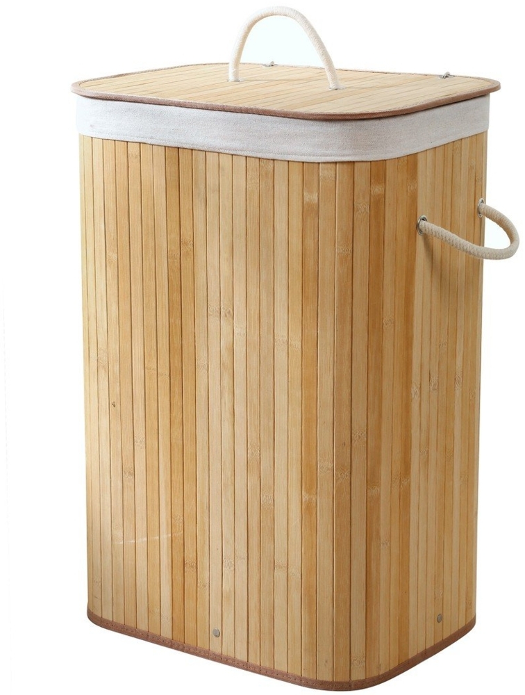 Calicosy Rechteckiger Wäschekorb aus Bambus 70L - H60 cm - Helles Holz Bild 1