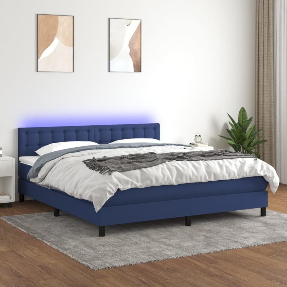 vidaXL Boxspringbett mit Matratze & LED Blau 160x200 cm Stoff 3133491 Bild 1