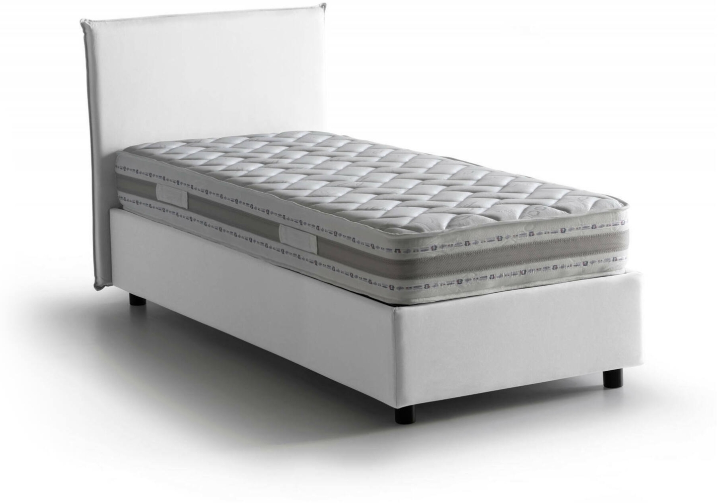 Dmora Doppelbett Alion, Bettkasten aus Stoff, Öffnung vorne, inklusive Matratze 140x190 cm, 100 % Made in Italy, Weiß Bild 1