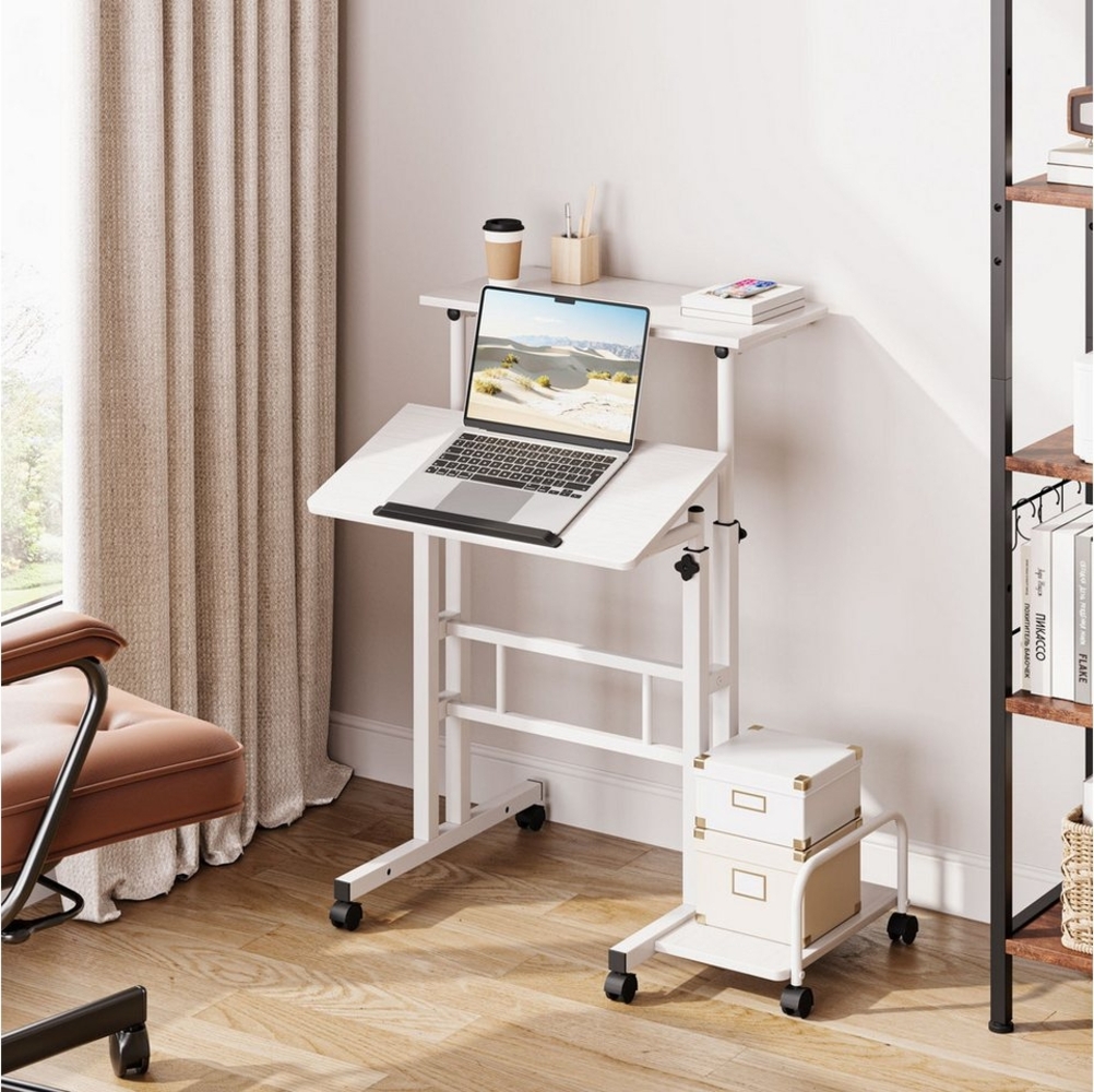 OUNUO Schreibtisch Laptoptisch Höhenverstellbar mit Rollen und kippbarer Tischplatte Bild 1