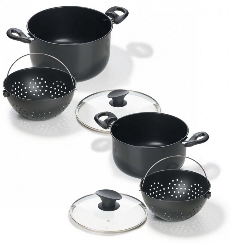 Genius Topf-Set World´s Greatest Pot, Aluminium (2 Kochtöpfe, 2 Siebe, 2 Glasdeckel), Topf 6,3l+3,7l mit Siebeinsatz & Glasdeckel, für alle Herdarten Bild 1