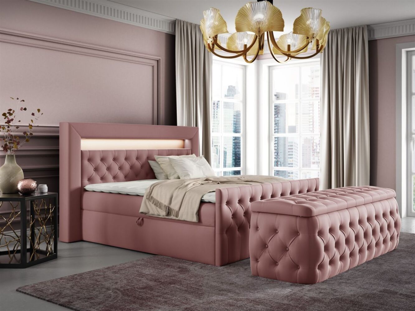 Boxspringbett Schlafzimmerbett ERNESTO Nr. 3 120x200cm in Elisa Velvet Altrosa Bild 1