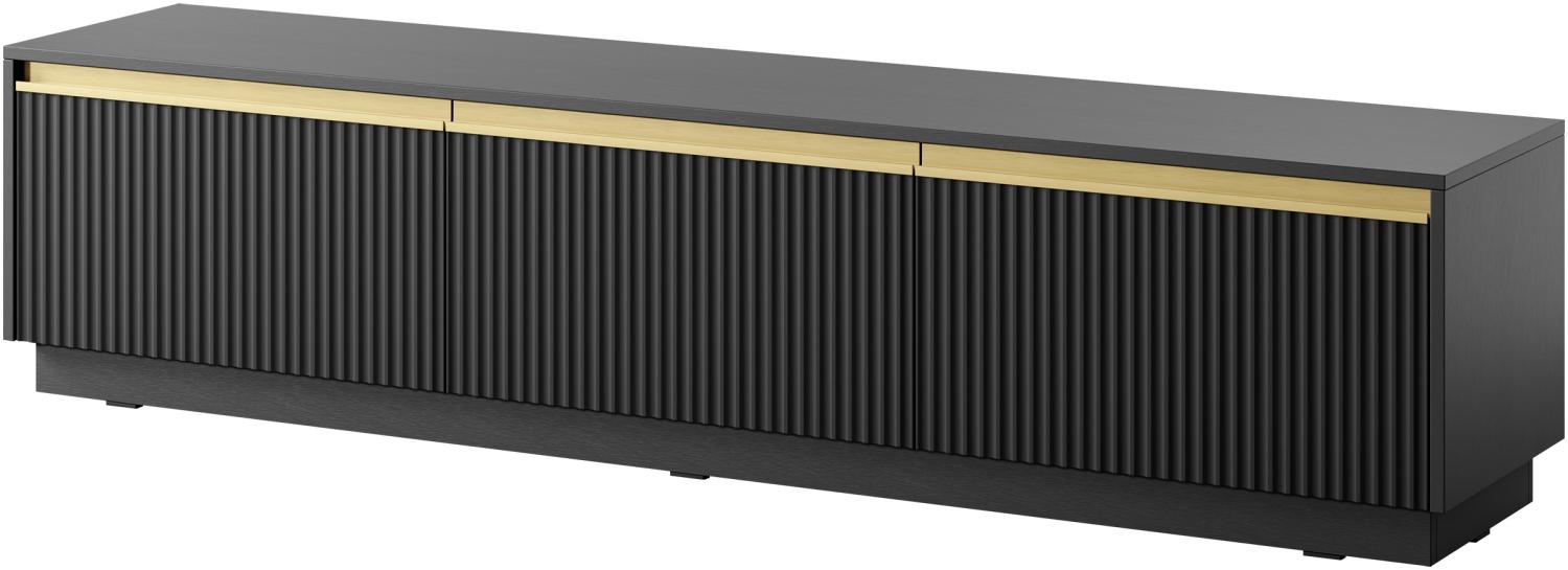 TV-Lowboard Rumbed 180 mit 3 Drehtüren (Farbe: Schwarz / Schwarz + Gold Anoda) Bild 1