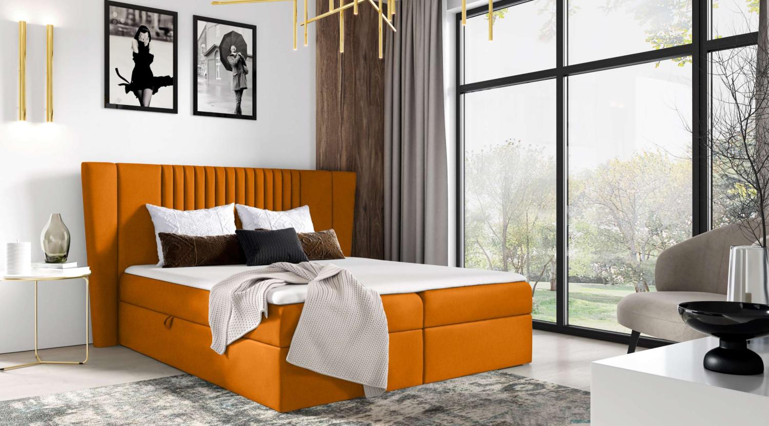 99rooms Orlando Boxspringbett 120x200 cm Velours MONOLITH Gelb Bild 1