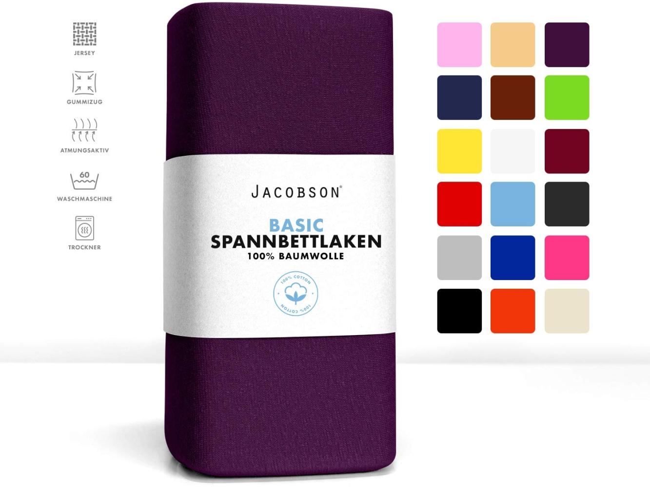 Jacobson Jersey Spannbettlaken Spannbetttuch Baumwolle Bettlaken (120x200-130x200 cm, Royal Lila) Bild 1