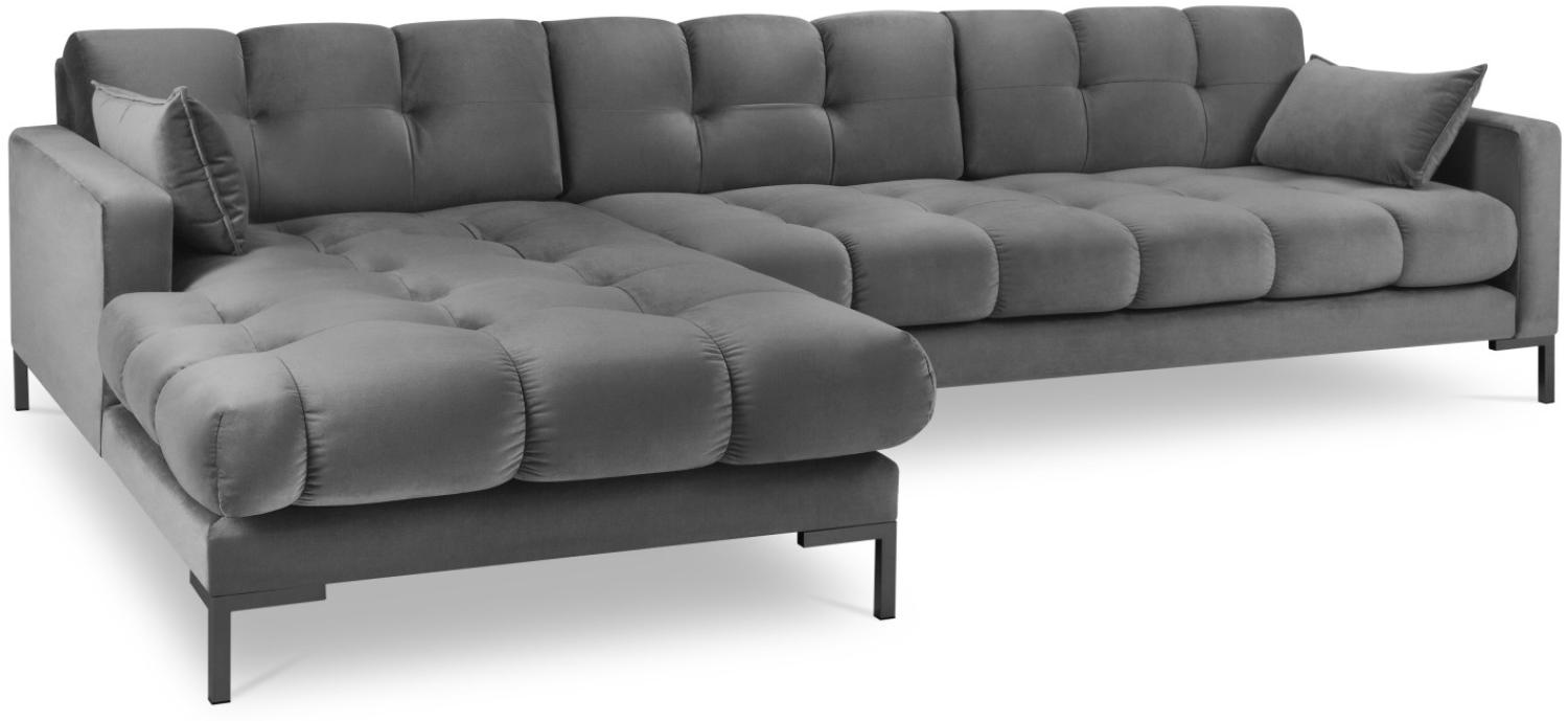 Micadoni 5-Sitzer Samtstoff Ecke links Sofa Mamaia | Bezug Light Grey | Beinfarbe Black Metal Bild 1