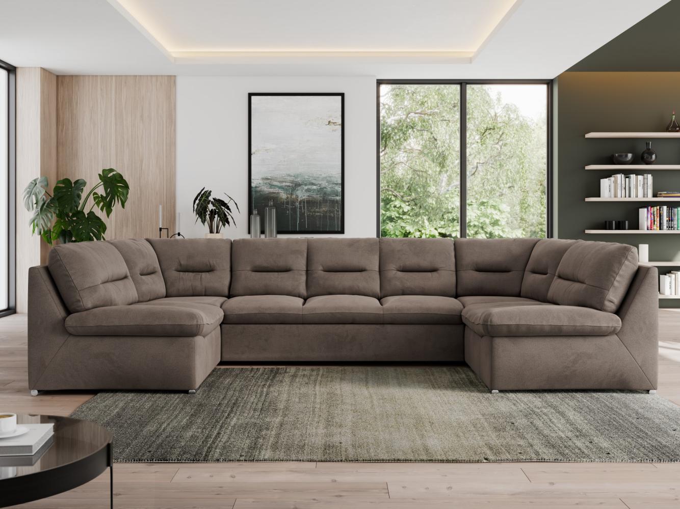 U-förmige Ecksofa, Bigsofa mit schlaffunktion, Wohnlandschaft XXL - MORBIDO U - Braun Velours Bild 1