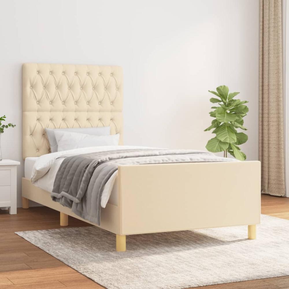 Einzelbett mit Kopfteil Stoff Creme 90 x 200 cm [3125273] Bild 1