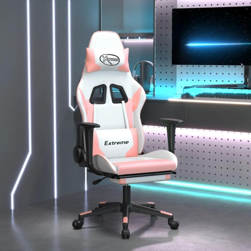 vidaXL Gaming-Stuhl mit Massage & Fußstütze Weiß & Rosa Kunstleder 345466 Bild 1