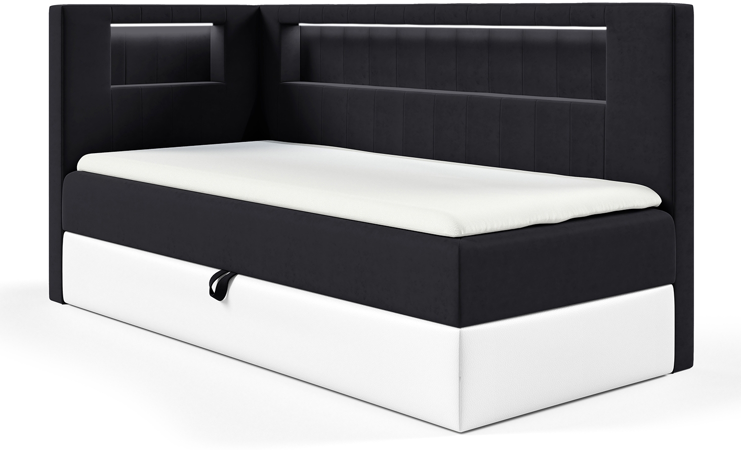 MEBLINI Kinderbett mit Bettkasten GARETH 3 80x200 Links – H3/Schwarz Samt Gepolstert Einzelbett mit Matratze - Polsterbett mit Stauraum - Bett mit Kopfteil – Stauraumbett Bild 1