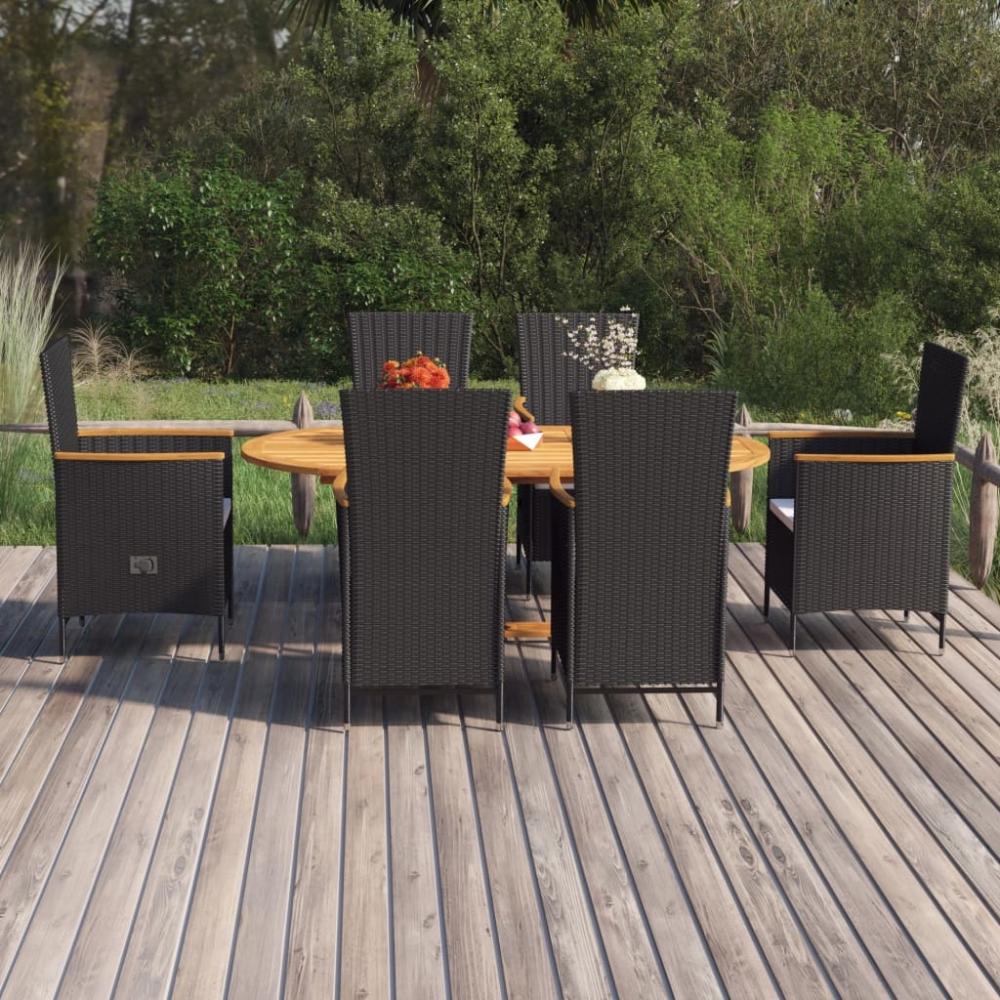 vidaXL 7-tlg. Garten-Essgruppe Poly Rattan Schwarz 3070769 Bild 1