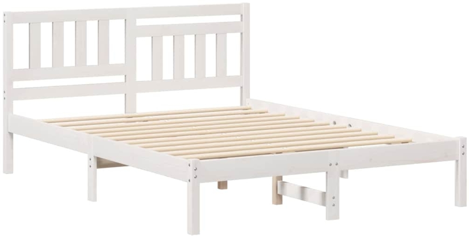 vidaXL Bettrahmen mit Kopfteil Weiß 140 x 190 cm Massives Kiefernholz 872237 Bild 1