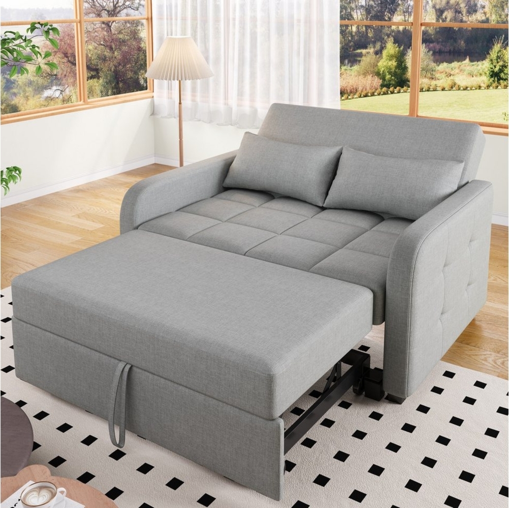 Merax Schlafsofa mit verstellbarer Rückenlehne & Kissen, 127x75x94 cm/127x180x57 cm 1 Teile, Doppel-Klappsofa Multifunktions Polstersofa Sofabett aus Leinen Bild 1