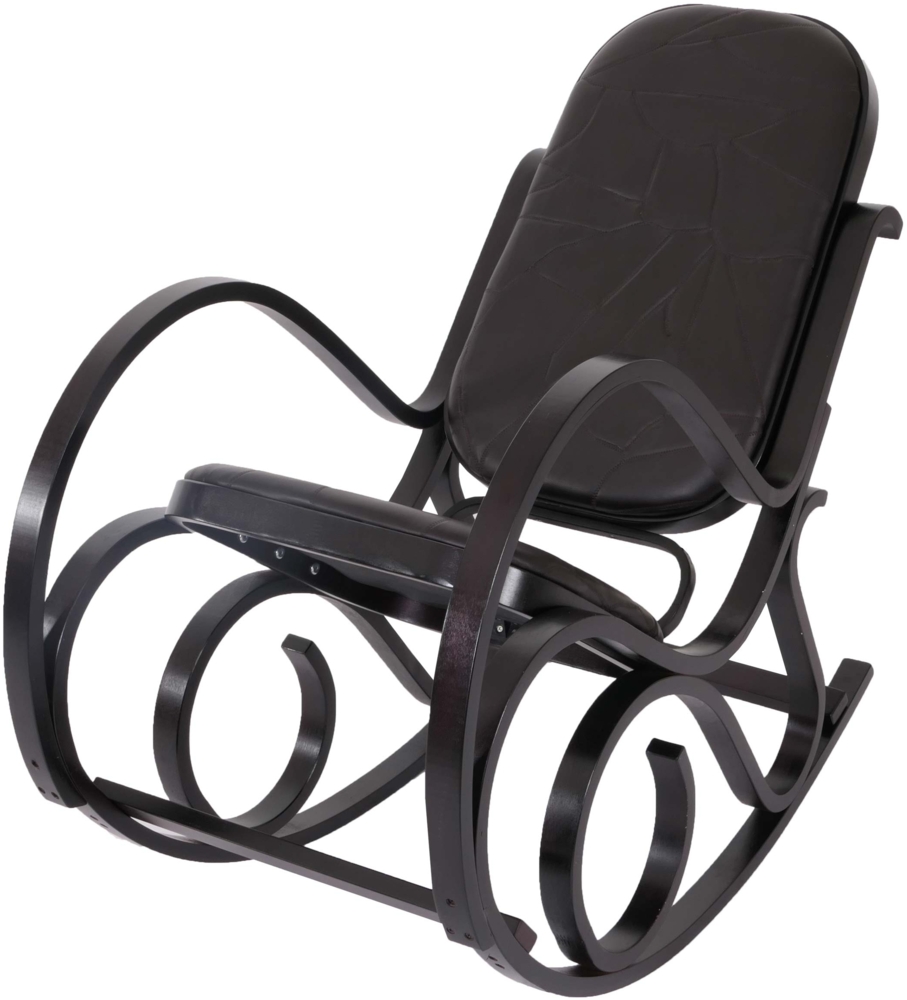 Schaukelstuhl M41, Schwingsessel Fernsehsessel, Massiv-Holz ~ Walnuss-Optik, Patchworkleder braun Bild 1