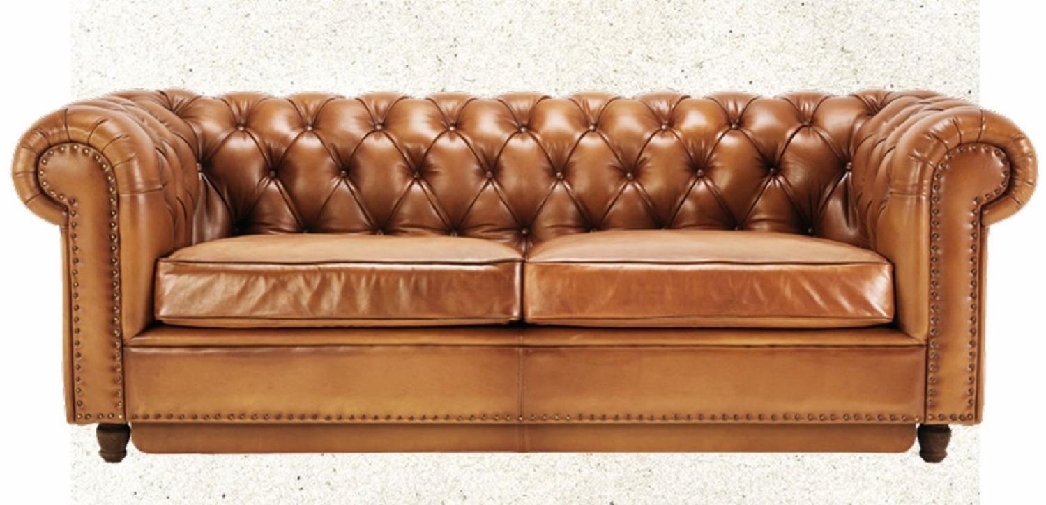 Casa Padrino Luxus Chesterfield Echtleder Schlafsofa Hellbraun / Braun 220 cm - Echtleder Möbel Bild 1