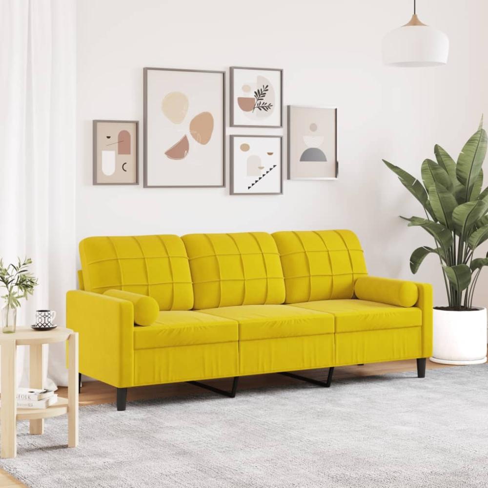 vidaXL 3-Sitzer-Sofa mit Zierkissen Gelb 180 cm Samt 3278235 Bild 1