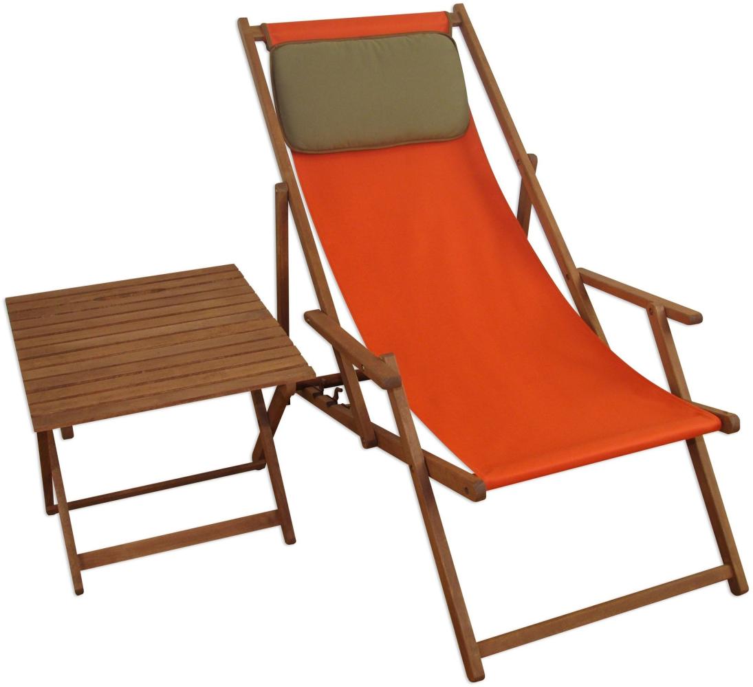 Gartenliege Liegestuhl terracotta Tisch Kissen Strandstuhl Sonnenliege Buche dunkel 10-309TKD Bild 1