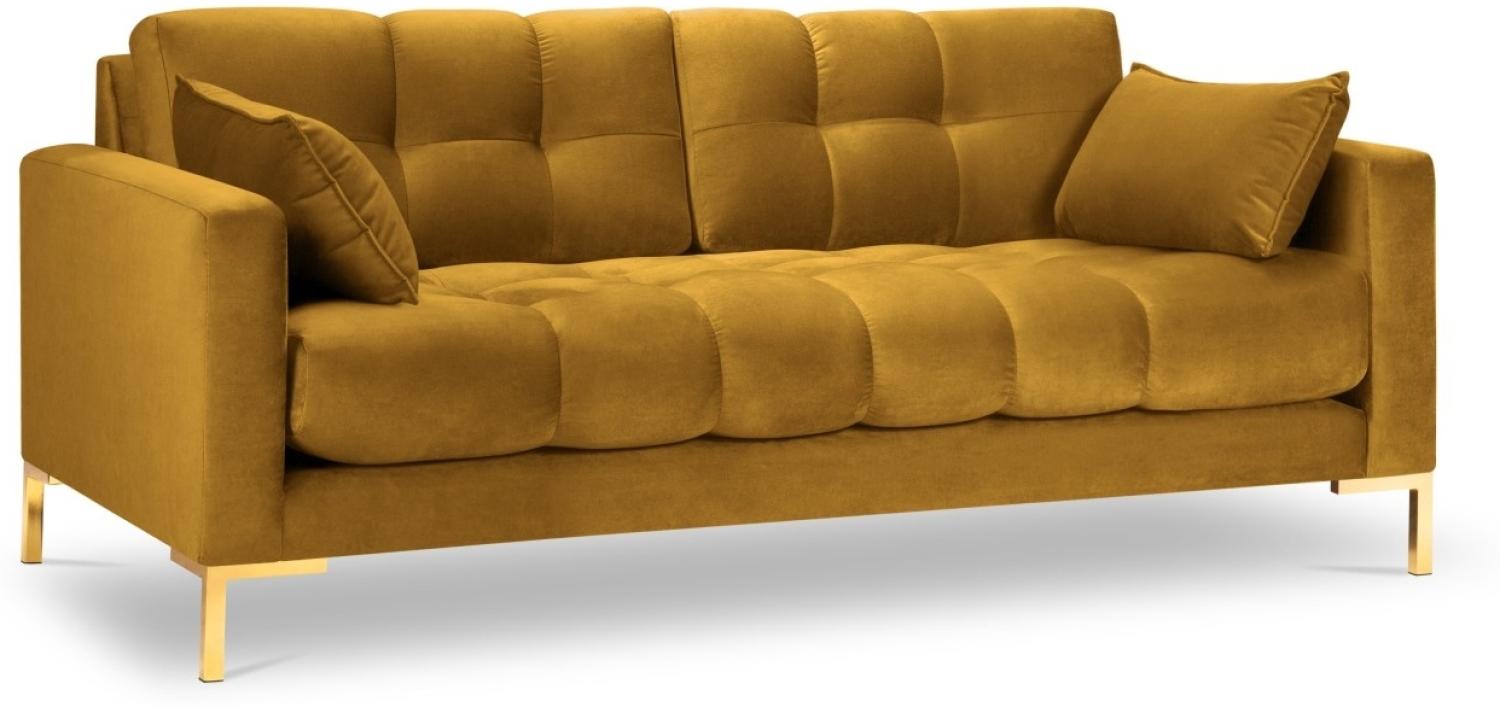 Micadoni 3-Sitzer Samtstoff Sofa Mamaia | Bezug Yellow | Beinfarbe Gold Metal Bild 1