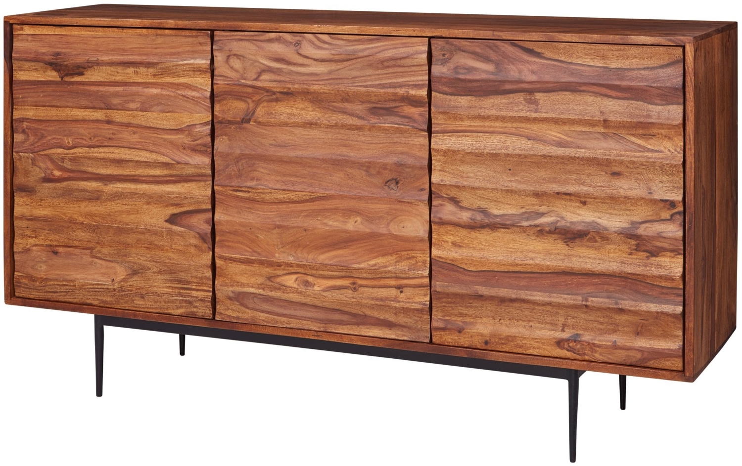 Sideboard WL5.635 Sheesham Massivholz 150 x 81 x 41 cm Landhaus Kommode, Design Anrichte Groß, Hoher Kommodenschrank mit 3 Türen Holz Massiv, Standschrank Wohnzimmer Modern Bild 1