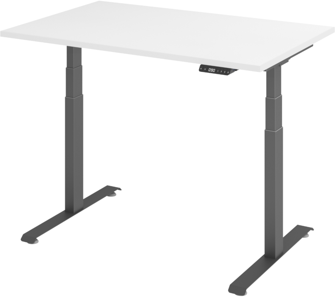 bümö höhenverstellbarer Schreibtisch 120x80 cm in weiß, Gestell graphit - Höhenverstellbar Elektrisch Stehpult mit 3-fach Speicher, Computertisch, Ergonomischer Steh-Sitz Tisch, Bürotisch, LXK65-12-W-G Bild 1