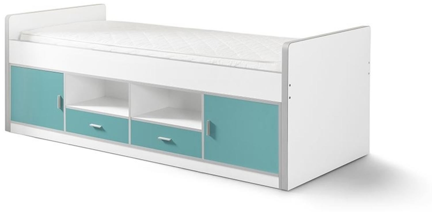 Kojenbett Kalinda 207x98x79 Holzwerkstoff Weiß/Türkis Bild 1