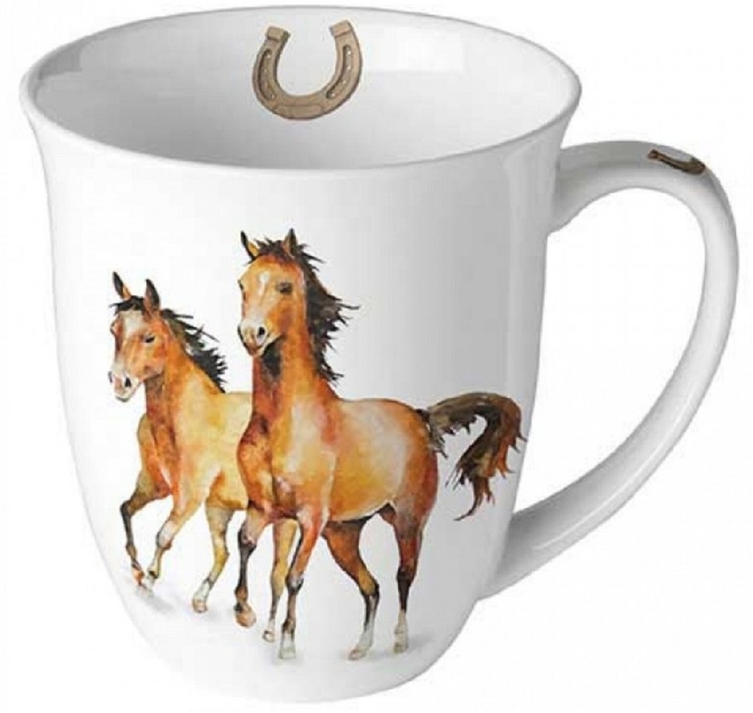 Ambiente Luxury Paper Products Becher Tiere, Wild, Tieren, Wald, Planzen Motiv, Tee/Kaffee Tasse, Porzellan Mug 0,4 L Wildpferde, Pferden, Mug Kollektion, als Geschenk geeignet Bild 1