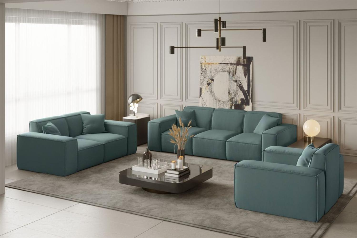 Sofaset Designersofa CELES 3-2-1 in Stoff Opera Velvet Petrol Bild 1