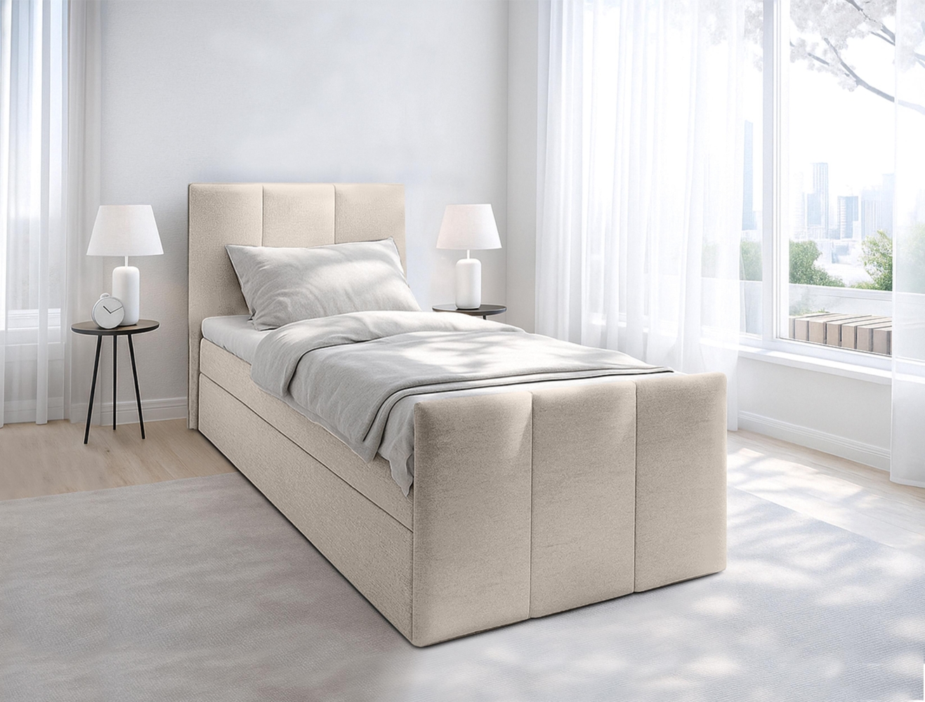 AX LIVING Levente Bett mit Bettkasten 100x200 Beige Boxbett Stauraum Bild 1