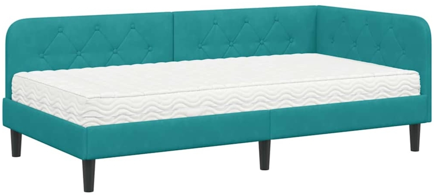 vidaXL Eckbettgestell mit Matratze Türkis 90x200 cm Samt 3394162 Bild 1