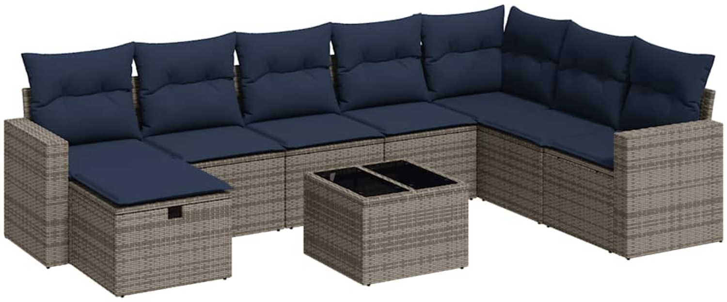 vidaXL 9-tlg. Garten-Sofagarnitur mit Kissen Grau Poly Rattan 3325447 Bild 1